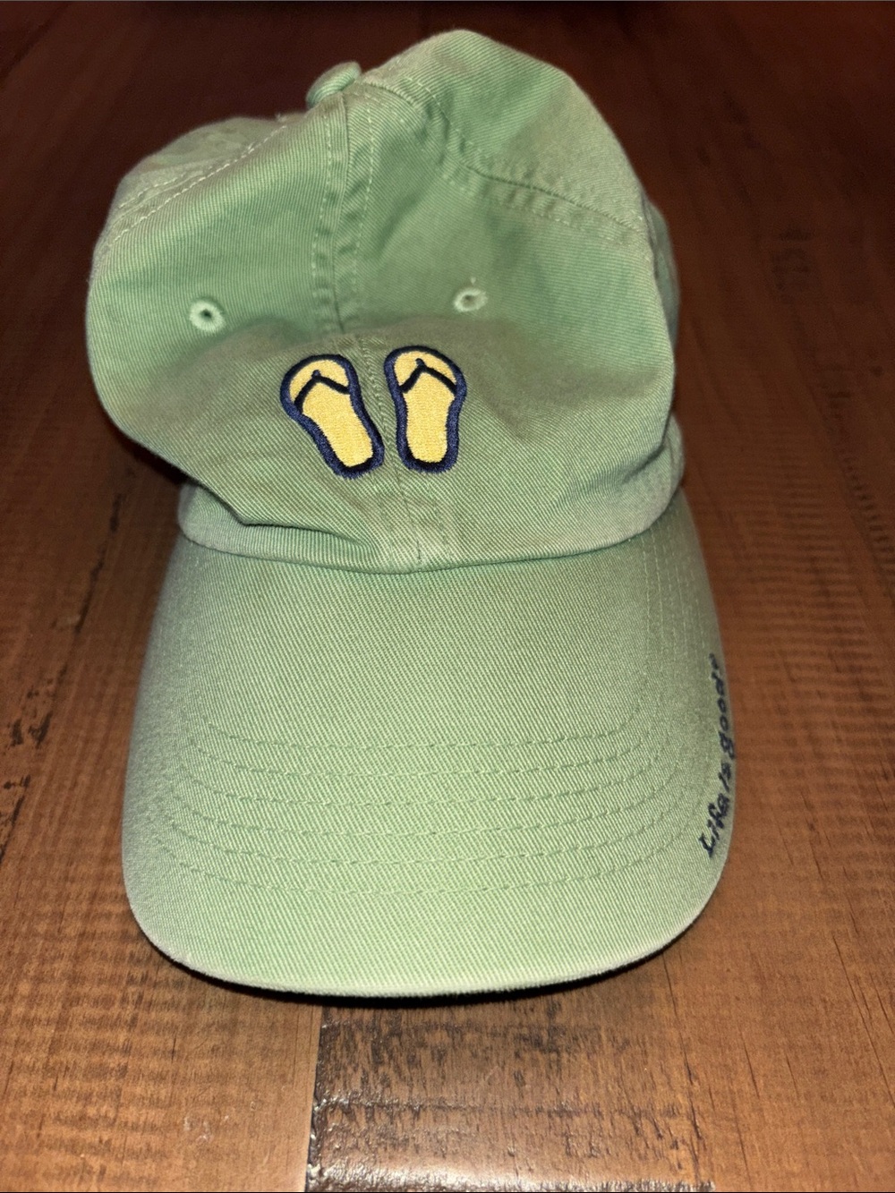 Life is good Light Green Baseball Cap with Yellow Flip-Flop Embroidery EUC!